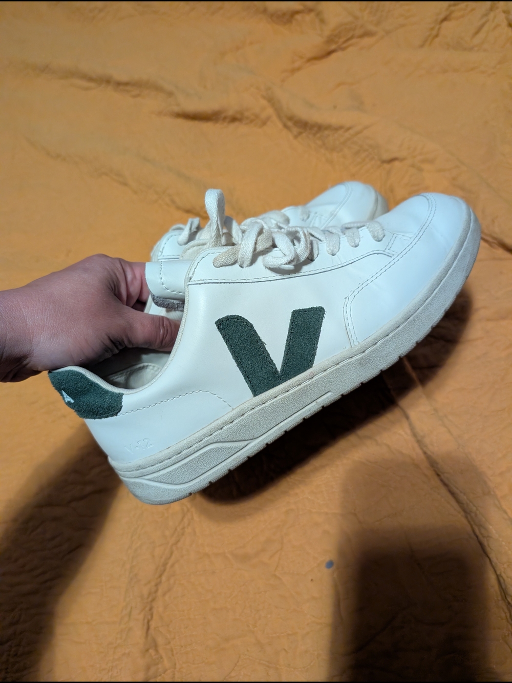 Veja White Sneakers with Green V Logo